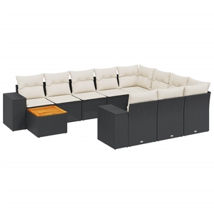 vidaXL Salon de jardin 11 pcs avec coussins noir résine tressée pas cher