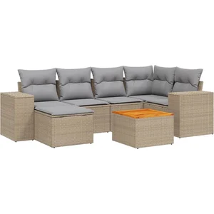 vidaXL Salon de jardin avec coussins 7 pcs beige résine tressée pas cher