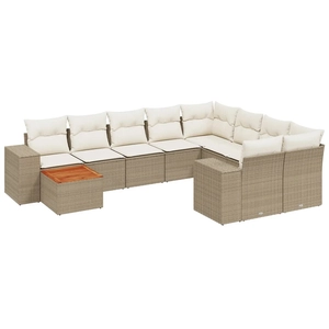 vidaXL Salon de jardin avec coussins 10 pcs beige résine tressée pas cher