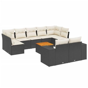 vidaXL Salon de jardin 10 pcs avec coussins noir résine tressée pas cher