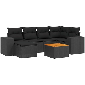 vidaXL Salon de jardin 7 pcs avec coussins noir résine tressée pas cher