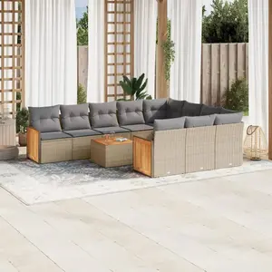 vidaXL Salon de jardin 11 pcs avec coussins beige résine tressée pas cher