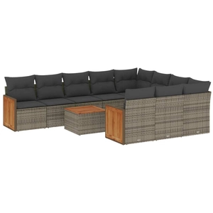 vidaXL Salon de jardin 11 pcs avec coussins gris résine tressée pas cher