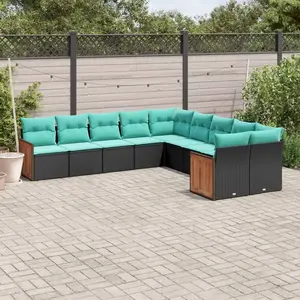 vidaXL Salon de jardin 10 pcs avec coussins noir résine tressée pas cher