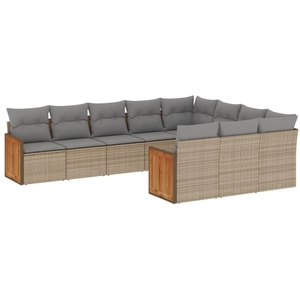 vidaXL Salon de jardin avec coussins 10 pcs beige résine tressée pas cher
