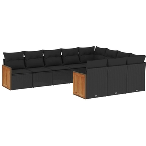 vidaXL Salon de jardin 10 pcs avec coussins noir résine tressée pas cher