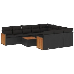vidaXL Salon de jardin 11 pcs avec coussins noir résine tressée pas cher