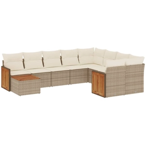 vidaXL Salon de jardin avec coussins 10 pcs beige résine tressée pas cher