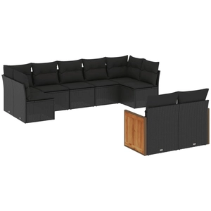 vidaXL Salon de jardin 9 pcs avec coussins noir résine tressée pas cher