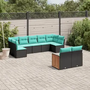 vidaXL Vidaxl Salon De Jardin 9 Pcs Avec Coussins Noir Résine Tressée pas cher