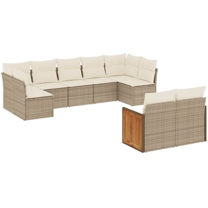 vidaXL Salon de jardin avec coussins 9 pcs beige résine tressée pas cher