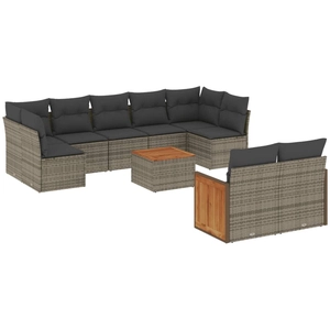 vidaXL Salon de jardin 9 pcs avec coussins gris résine tressée pas cher
