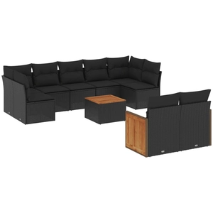 vidaXL Salon de jardin 10 pcs avec coussins noir résine tressée pas cher