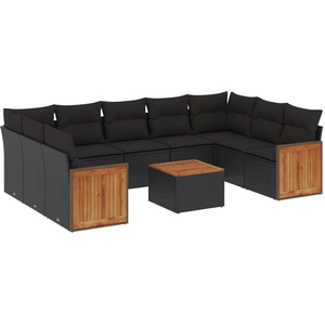 vidaXL Salon de jardin 10 pcs avec coussins noir résine tressée pas cher