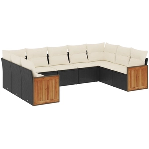 vidaXL Salon de jardin 10 pcs avec coussins noir résine tressée pas cher