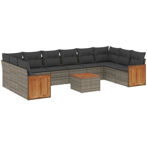 vidaXL Salon de jardin avec coussins 10 pcs gris résine tressée pas cher