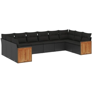 vidaXL Salon de jardin 11 pcs avec coussins noir résine tressée pas cher