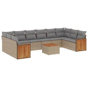 vidaXL Salon de jardin 11 pcs avec coussins beige résine tressée pas cher