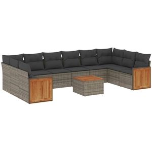 vidaXL Salon de jardin 11 pcs avec coussins gris résine tressée pas cher