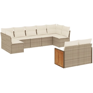 vidaXL Salon de jardin avec coussins 10 pcs beige résine tressée