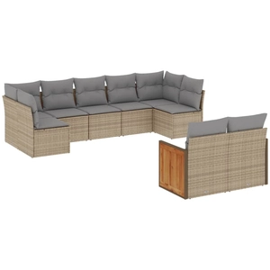 vidaXL Salon de jardin avec coussins 10 pcs beige résine tressée pas cher