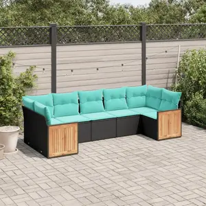 vidaXL Vidaxl Salon De Jardin 7 Pcs Avec Coussins Noir Résine Tressée pas cher