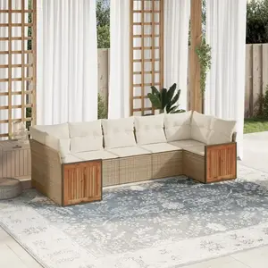 vidaXL Salon de jardin avec coussins 7 pcs beige résine tressée pas cher