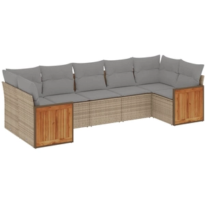 vidaXL Salon de jardin avec coussins 7 pcs beige résine tressée pas cher