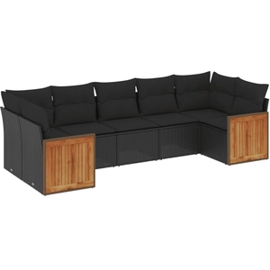 vidaXL Salon de jardin 7 pcs avec coussins noir résine tressée pas cher