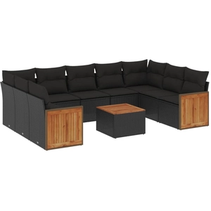 vidaXL Salon de jardin 9 pcs avec coussins noir résine tressée pas cher