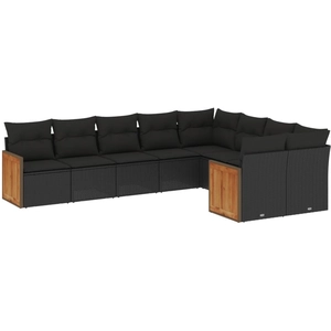 vidaXL Salon de jardin 10 pcs avec coussins noir résine tressée pas cher
