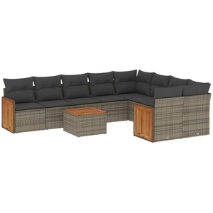 vidaXL Salon de jardin 9 pcs avec coussins gris résine tressée pas cher