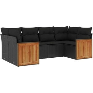 vidaXL Salon de jardin 6 pcs avec coussins noir résine tressée pas cher
