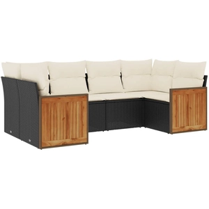 vidaXL Salon de jardin 6 pcs avec coussins noir résine tressée pas cher