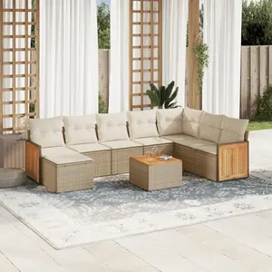 vidaXL Salon de jardin avec coussins 9 pcs beige résine tressée pas cher