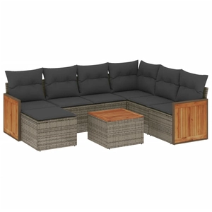 vidaXL Salon de jardin 8 pcs avec coussins gris résine tressée pas cher
