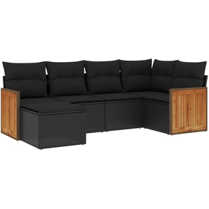 vidaXL Salon de jardin 7 pcs avec coussins noir résine tressée pas cher