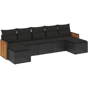 vidaXL Salon de jardin 7 pcs avec coussins noir résine tressée pas cher