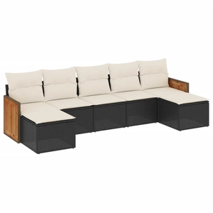 vidaXL Salon de jardin 7 pcs avec coussins noir résine tressée pas cher
