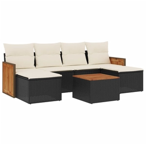 vidaXL Salon de jardin 7 pcs avec coussins noir résine tressée pas cher