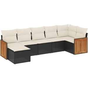vidaXL Salon de jardin 8 pcs avec coussins noir résine tressée pas cher