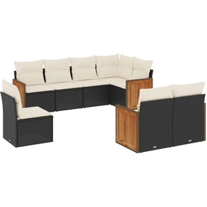 vidaXL Salon de jardin 9 pcs avec coussins noir résine tressée pas cher