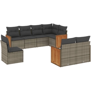 vidaXL Salon de jardin 9 pcs avec coussins gris résine tressée pas cher