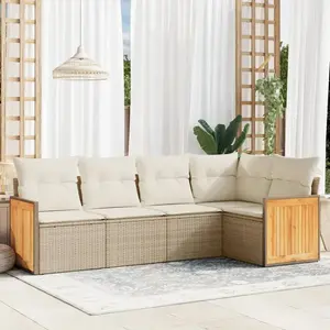 vidaXL Salon de jardin avec coussins 5 pcs beige résine tressée pas cher