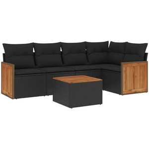 vidaXL Salon de jardin 6 pcs avec coussins noir résine tressée pas cher