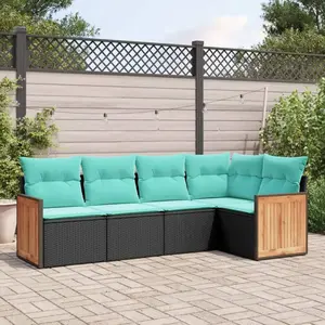 vidaXL Vidaxl Salon De Jardin 5 Pcs Avec Coussins Noir Résine Tressée pas cher