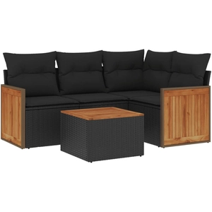 vidaXL Salon de jardin 5 pcs avec coussins noir résine tressée pas cher