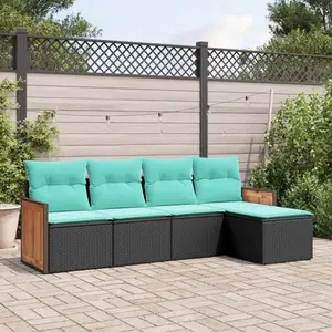 vidaXL Vidaxl Salon De Jardin 5 Pcs Avec Coussins Noir Résine Tressée pas cher