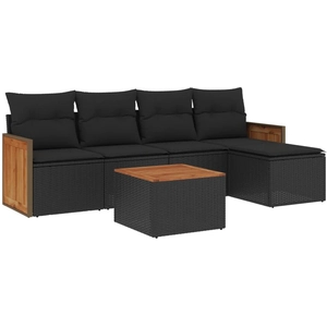 vidaXL Salon de jardin 6 pcs avec coussins noir résine tressée pas cher