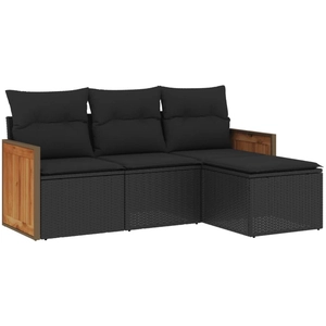 vidaXL Salon de jardin 4 pcs avec coussins noir résine tressée pas cher